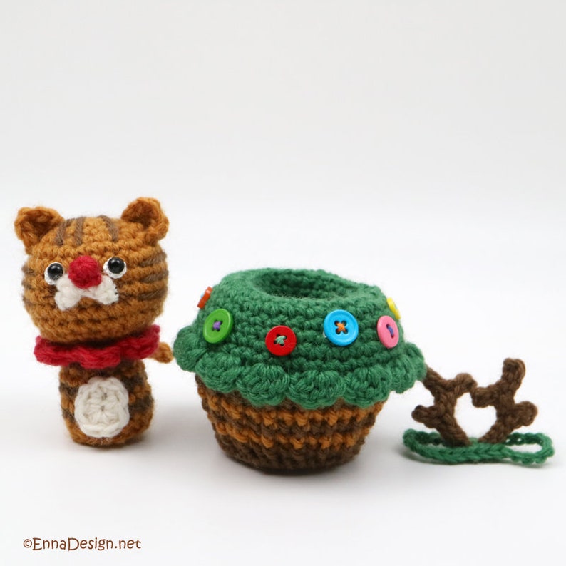 PDF Amigurumi Crochet Pattern CP-19-3508 Christmas Cat in Cupcake Santa Claus Reindeer Snowman Kokeshi Doll Amigurumi Cat image 5