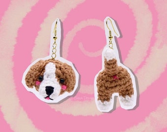 Crochet Dog Earrings | Amigurumi Dog | Dangle Earring | Statement Jewelry | Beagle | Gift Under 35 | US Free Shipping | ER-24-3793