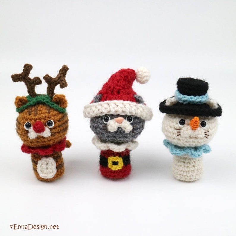 PDF Amigurumi Crochet Pattern CP-19-3508 Christmas Cat in Cupcake Santa Claus Reindeer Snowman Kokeshi Doll Amigurumi Cat image 2