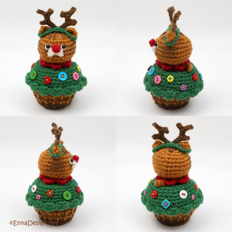 PDF Amigurumi Crochet Pattern CP-19-3508 Christmas Cat in Cupcake Santa Claus Reindeer Snowman Kokeshi Doll Amigurumi Cat image 9