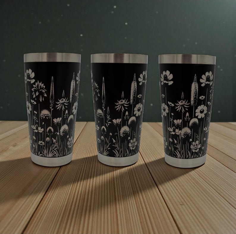Wildflower Engraved Tumbler 20oz, Floral Design - YETI and Generic Versions!