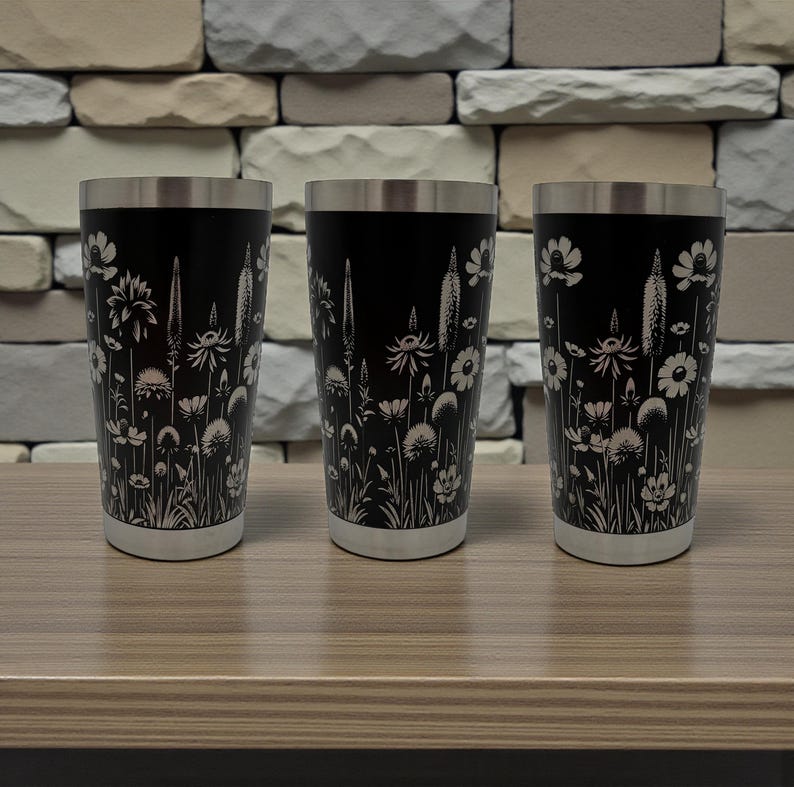 Wildflower Engraved Tumbler 20oz, Floral Design - YETI and Generic Versions!