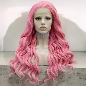 Pink Curly Lace Front Hair Wig| Long Curly Pink Synthetic Lace Front Wig | Pink Cosplay Synthetic Wig | Heat Resistant Fiber |