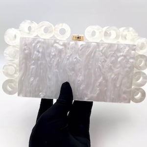 Parelwitte acryl clutch tas | Bruiloft witte koppeling | Prom clutch | Luxe avondclutch | Avondtasje | Parelmoer witte koppeling