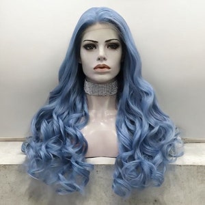 Long Body Wave Blue Lace Front Hair Wig |  Blue Wavy Wig | Blue Luxury Synthetic Lace Wig | Cosplay Wig | Heat Resistant Fibe