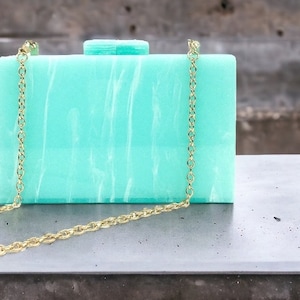 Pochette bleue de luxe | Pochette en acrylique | Pochette bleue du soir | Pochette de mariage | Pochette de demoiselle d'honneur | Sac de fête | Sac d'anniversaire