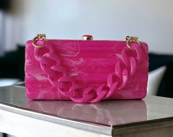 Candy Pink Acryl Clutch Bag | Abend-Clutch in Fuchsia | Luxuriöse Hot Pink Clutch | Brautjungfern-Clutch | Abendtasche | Rosa Balltasche |
