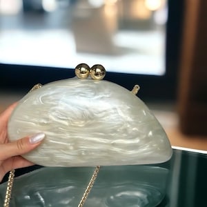 White Pearly Luxury Wedding Clutch Bag | Acrylic Clutch Bag | Evening Clutch | White Prom Clutch | Party Clutch | Trendy Bridesmaid Clutch