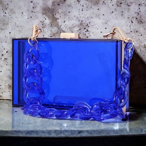 Pochette bleue de luxe | Pochette en acrylique | Pochette bleue du soir | Pochette de mariage | Pochette de demoiselle d'honneur | Sac de fête | Sac d'anniversaire