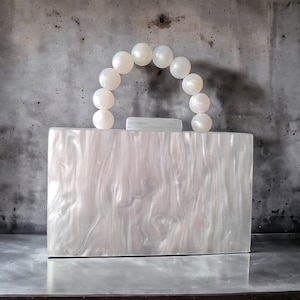 White Pearly Luxury Wedding Clutch Bag | Acrylic Clutch Bag | Evening Clutch | White Prom Clutch | Party Clutch | Trendy Bridesmaid Clutch