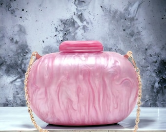 Rosa Clutch-Tasche | Luxuriöse Acryl-Clutch-Tasche | Abendtasche | Rosa Ball-Clutch | Geburtstagskupplung | Hochzeits-Clutch-Tasche | Party-Clutch |