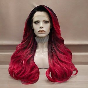 Medium Length Body Wave Red Lace Front Wig | Luxury Red Synthetic Wig | Cosplay Red Wig | Heat Resistant Fiber Wig | Daily Use Red Lace Wig