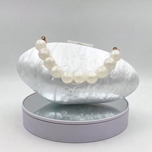 Parelwitte acryl clutch tas | Bruiloft witte koppeling | Prom clutch | Luxe avondclutch | Avondtasje | Parelmoer witte koppeling