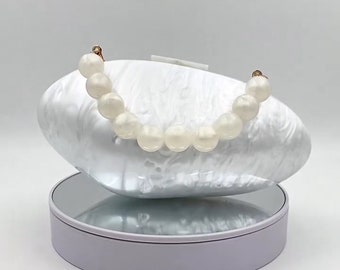 Pearly White Acrylic Clutch Bag | Wedding White Clutch | Prom Clutch | Luxury Evening Clutch | Evening Purse | Pearlescent White Clutch