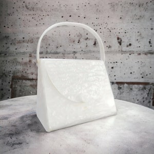White Luxury Elegant Acrylic Clutch Bag / Wedding Clutch / Bridesmaid Clutch / Prom Bag / Pearlescent Acrylic Handbag / Evening Clutch Bag