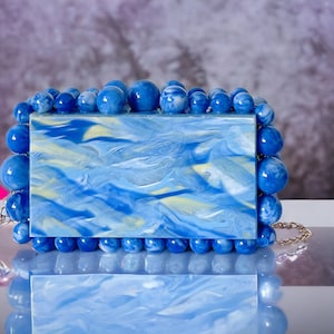 Luxury Blue Marble Clutch Bag | Acrylic Clutch Bag | Evening Blue Clutch Bag | Wedding Clutch | Bridesmaid Clutch | Party Bag | Birthday Bag
