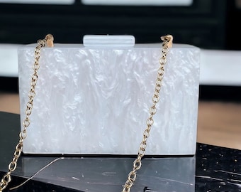 Perlenweiße Hochzeit Clutch Bag Weiße Acryl-Abend-Clutch | Abschlussball-Clutch | Hochzeitstasche | Brautjungfer Clutch | Geburtstags-Clutch | Party-Tasche