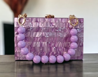 Trendige Luxus Lila Acryl Clutch Bag | Lila Abend-Clutch | Abschlussball-Clutch | Abendtasche | Hochzeit Clutch Tasche | Geburtstags-Clutch |