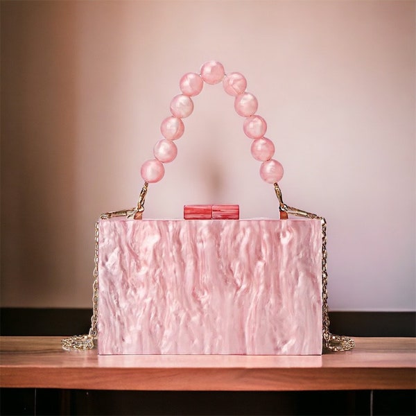 Pink Pearlescent Acrylic Clutch Bag | Pink Evening Clutch Bag | Luxury Evening Purse | Prom Clutch | Wedding Clutch Bag | Bridesmaid Clutch