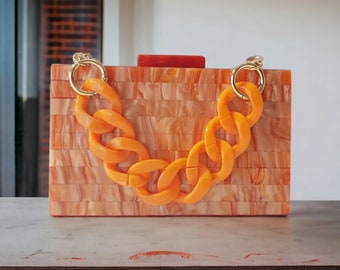 Orange Acryl-Handtasche | Trendige Clutch Tasche | Abend Clutch Tasche | Abschlussball-Clutch | Luxus Abendtasche | Orange Handtasche