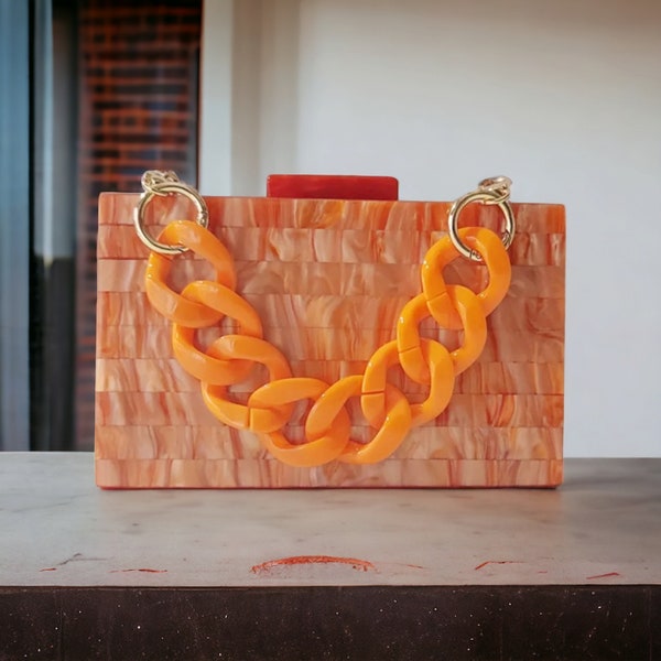 Orange Acrylic Clutch Bag | Trendy Clutch Bag | Evening Clutch Bag | Prom Clutch | Luxury Evening Purse | Orange Handbag