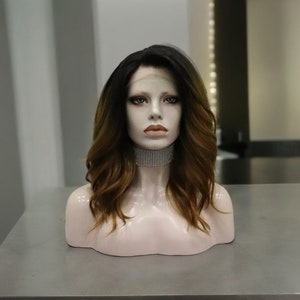 Ombre Brown Synthetic Lace Front Wig | Natural Short Wavy Brown Wig For Daily Use,Cosplay,Birthday Party