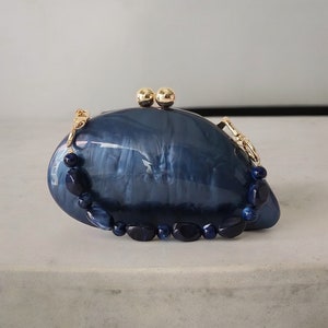 Pochette bleue de luxe | Pochette en acrylique | Pochette bleue du soir | Pochette de mariage | Pochette de demoiselle d'honneur | Sac de fête | Sac d'anniversaire