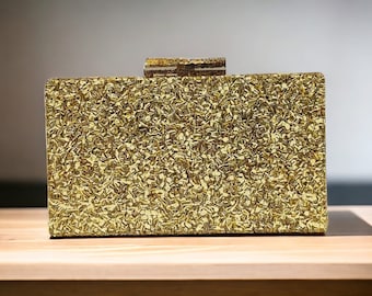 Gold Sparkly Acrilyc Clutch Bag | Evening Clutch Bag | Gold Evening Purse | Prom Clutch | Party Box Clutch | Gold Clutch Bag