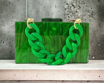 Luxuriöse grüne Acrilyc-Clutch-Tasche | Abend-Clutch-Tasche | Grüne Abendtasche | Ball-Clutch | Party-Box-Clutch | Smaragdgrüne Clutch-Tasche
