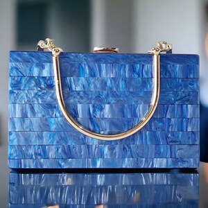 Pochette bleue de luxe | Pochette en acrylique | Pochette bleue du soir | Pochette de mariage | Pochette de demoiselle d'honneur | Sac de fête | Sac d'anniversaire