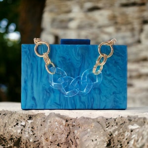 Pochette bleue de luxe | Pochette en acrylique | Pochette bleue du soir | Pochette de mariage | Pochette de demoiselle d'honneur | Sac de fête | Sac d'anniversaire