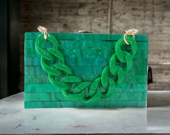 Luxury Green Acrilyc Clutch Bag | Evening Clutch Bag | Green Evening Purse | Prom Clutch | Party Box Clutch | Emerald Green Clutch Bag