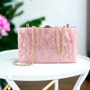 Luxuriöse rosa Clutch-Tasche | Acryl-Clutch | Rosa Balltasche | Abendtasche | Rosa Hochzeitskupplung | Brautjungfern-Clutch | Rosa Acryl-Clutch