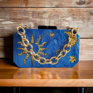 Pochette bleue de luxe | Pochette en acrylique | Pochette bleue du soir | Pochette de mariage | Pochette de demoiselle d'honneur | Sac de fête | Sac d'anniversaire