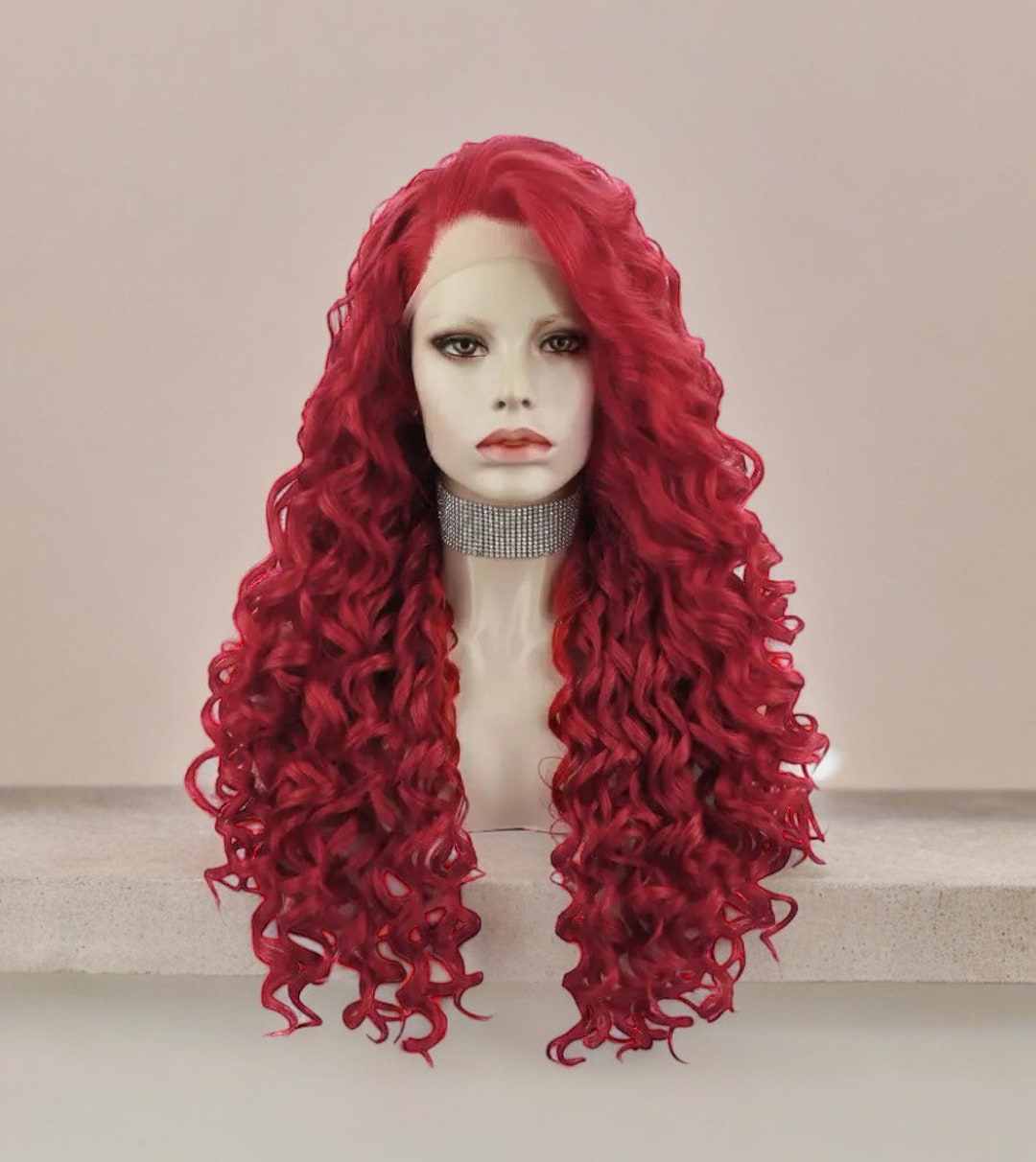 Long Curly Red Lace Front Wig | Luxury Kinky Red Synthetic Wig ...
