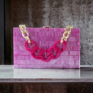 Pochette rose de luxe | Pochette en acrylique | Sac de bal rose | Sac à main de soirée | Pochette de mariage rose | Pochette de demoiselle d'honneur | Pochette rose en acrylique