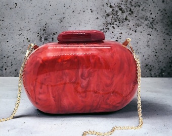 Red Luxury Evening Clutch Bag | Acrylic Clutch Bag | Prom Clutch | Party Clutch Bag | Birthday Clutch | Evening Purse Bag | Wedding Clutch