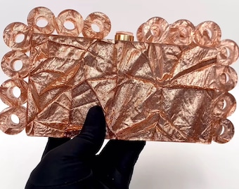 Gold Sparkly Acrilyc Clutch Bag | Evening Clutch Bag | Gold Evening Purse | Prom Clutch | Party Box Clutch | Gold Clutch Bag