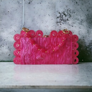 Candy Pink Acrylic Clutch Bag | Fuchsia Evening Clutch | Luxury Hot Pink Clutch | Bridesmaid Clutch | Evening Purse | Pink Prom Bag |