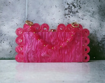 Candy Pink Acrylic Clutch Bag | Fuchsia Evening Clutch | Luxury Hot Pink Clutch | Bridesmaid Clutch | Evening Purse | Pink Prom Bag |