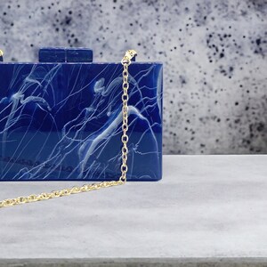 Luxury Blue Marble Clutch Bag | Acrylic Clutch Bag | Evening Blue Clutch Bag | Wedding Clutch | Bridesmaid Clutch | Party Bag | Birthday Bag