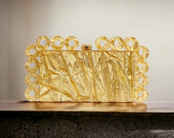 Gold Sparkly Acrilyc Clutch Bag | Evening Clutch Bag | Gold Evening Purse | Prom Clutch | Party Box Clutch | Gold Clutch Bag