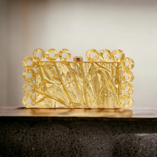 Gold Sparkly Acrilyc Clutch Bag | Evening Clutch Bag | Gold Evening Purse | Prom Clutch | Party Box Clutch | Gold Clutch Bag