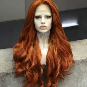 Long Body Wave Ginger Lace Front Wig | Copper Red Lace Cosplay Wig | Long Curly Ginger Lace Wig | Daily Use Party Cosplay Ginger Lace Front