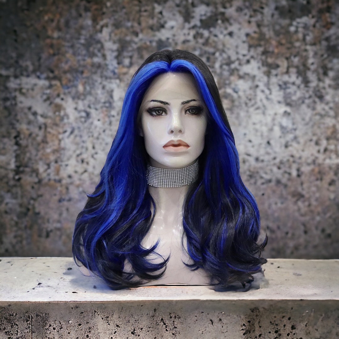 Blue mix Lacefront wig medium length 2020 Wig Midnight Blue Wigs with Dark Roots 100% Human Hair – SULMY main image 4