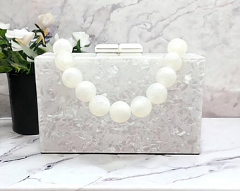 Pearly White Acrylic Clutch Bag | Wedding White Clutch | Prom Clutch | Luxury Evening Clutch | Evening Purse | Pearlescent White Clutch