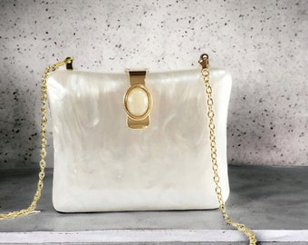 White Pearly Luxury Wedding Clutch Bag | Acrylic Clutch Bag | Evening Clutch | White Prom Clutch | Party Clutch | Trendy Bridesmaid Clutch