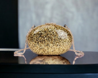 Gold Sparkly Acrilyc Clutch Bag | Evening Clutch Bag | Gold Evening Purse | Prom Clutch | Party Box Clutch | Gold Clutch Bag