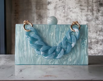 Luxury Blue Marble Clutch Bag | Acrylic Clutch Bag | Evening Blue Clutch Bag | Wedding Clutch | Bridesmaid Clutch | Party Bag | Birthday Bag