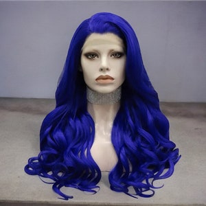 Long Body Wave Blue Lace Front Hair Wig |  Luxury Blue Lace Front Wig | Luxury Synthetic Lace Wig | Cosplay Wig | Heat Resistant Fiber